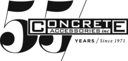 CAIN-55-year-badge-black Alt text: Reinforced rebar, anchor bolts, and concrete forming accessories showcasing durable construction materials and tools.